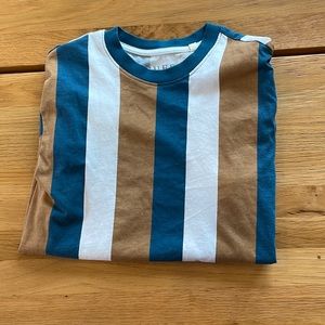 Men’s XS Guess white, brown, blue striped T-shirt